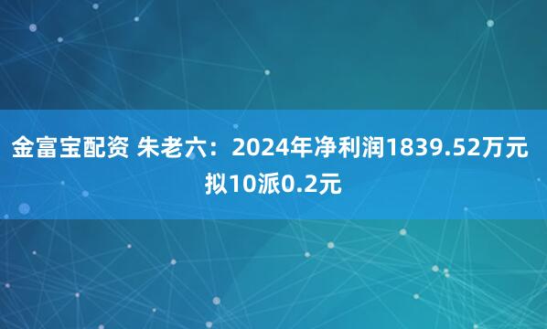 金富宝配资 朱老六：2024年净利润1839.52万元 拟10派0.2元