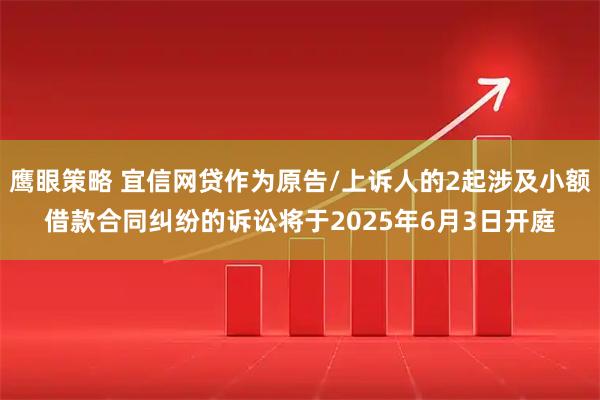 鹰眼策略 宜信网贷作为原告/上诉人的2起涉及小额借款合同纠纷的诉讼将于2025年6月3日开庭